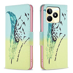 Leather Case Stands Fashionable Pattern Flip Cover Holder B01F for Realme C51 Matcha Green