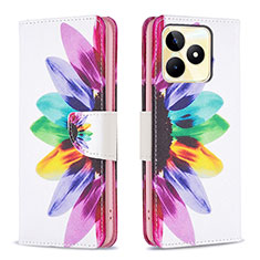 Leather Case Stands Fashionable Pattern Flip Cover Holder B01F for Realme C51 Mixed