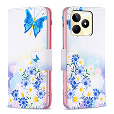 Leather Case Stands Fashionable Pattern Flip Cover Holder B01F for Realme C53 India Blue