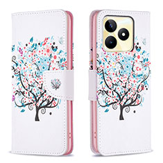 Leather Case Stands Fashionable Pattern Flip Cover Holder B01F for Realme C53 India White