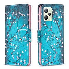 Leather Case Stands Fashionable Pattern Flip Cover Holder B01F for Realme Narzo 50A Prime Cyan