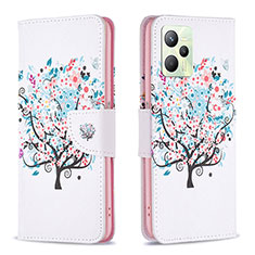 Leather Case Stands Fashionable Pattern Flip Cover Holder B01F for Realme Narzo 50A Prime White