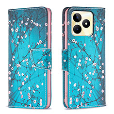 Leather Case Stands Fashionable Pattern Flip Cover Holder B01F for Realme Narzo N53 Cyan