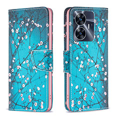 Leather Case Stands Fashionable Pattern Flip Cover Holder B01F for Realme Narzo N55 Cyan