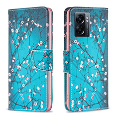 Leather Case Stands Fashionable Pattern Flip Cover Holder B01F for Realme Q5i 5G Cyan