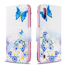Leather Case Stands Fashionable Pattern Flip Cover Holder B01F for Samsung Galaxy A01 SM-A015 Blue