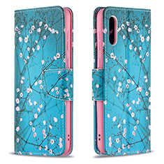 Leather Case Stands Fashionable Pattern Flip Cover Holder B01F for Samsung Galaxy A02 Cyan
