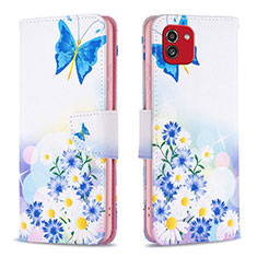 Leather Case Stands Fashionable Pattern Flip Cover Holder B01F for Samsung Galaxy A03 Blue