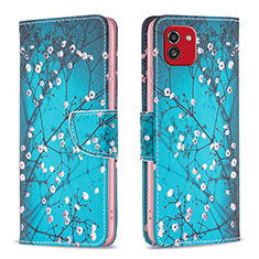 Leather Case Stands Fashionable Pattern Flip Cover Holder B01F for Samsung Galaxy A03 Cyan