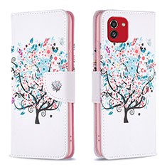 Leather Case Stands Fashionable Pattern Flip Cover Holder B01F for Samsung Galaxy A03 White