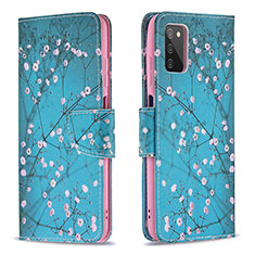 Leather Case Stands Fashionable Pattern Flip Cover Holder B01F for Samsung Galaxy A03s Cyan