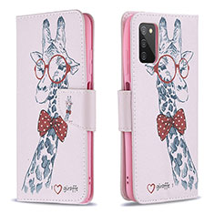 Leather Case Stands Fashionable Pattern Flip Cover Holder B01F for Samsung Galaxy A03s Pink