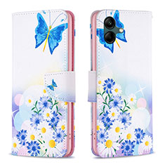 Leather Case Stands Fashionable Pattern Flip Cover Holder B01F for Samsung Galaxy A04 4G Blue