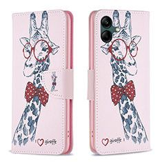 Leather Case Stands Fashionable Pattern Flip Cover Holder B01F for Samsung Galaxy A04 4G Pink