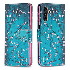 Leather Case Stands Fashionable Pattern Flip Cover Holder B01F for Samsung Galaxy A04s Cyan