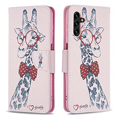 Leather Case Stands Fashionable Pattern Flip Cover Holder B01F for Samsung Galaxy A04s Pink