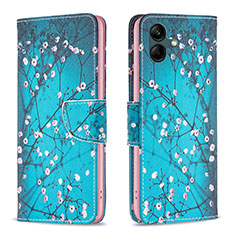 Leather Case Stands Fashionable Pattern Flip Cover Holder B01F for Samsung Galaxy A05 Cyan