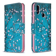 Leather Case Stands Fashionable Pattern Flip Cover Holder B01F for Samsung Galaxy A10s Cyan