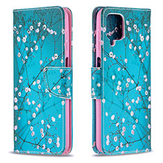 Leather Case Stands Fashionable Pattern Flip Cover Holder B01F for Samsung Galaxy A12 5G Cyan