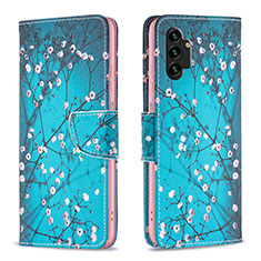 Leather Case Stands Fashionable Pattern Flip Cover Holder B01F for Samsung Galaxy A13 4G Cyan