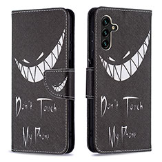 Leather Case Stands Fashionable Pattern Flip Cover Holder B01F for Samsung Galaxy A13 5G Black