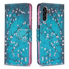 Leather Case Stands Fashionable Pattern Flip Cover Holder B01F for Samsung Galaxy A13 5G Cyan