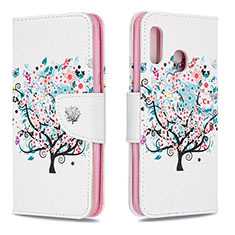 Leather Case Stands Fashionable Pattern Flip Cover Holder B01F for Samsung Galaxy A20e White