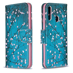 Leather Case Stands Fashionable Pattern Flip Cover Holder B01F for Samsung Galaxy A20s Cyan