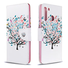 Leather Case Stands Fashionable Pattern Flip Cover Holder B01F for Samsung Galaxy A21 White