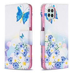 Leather Case Stands Fashionable Pattern Flip Cover Holder B01F for Samsung Galaxy A22 4G Blue