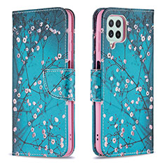 Leather Case Stands Fashionable Pattern Flip Cover Holder B01F for Samsung Galaxy A22 4G Cyan