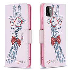 Leather Case Stands Fashionable Pattern Flip Cover Holder B01F for Samsung Galaxy A22s 5G Pink