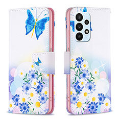 Leather Case Stands Fashionable Pattern Flip Cover Holder B01F for Samsung Galaxy A23 4G Blue