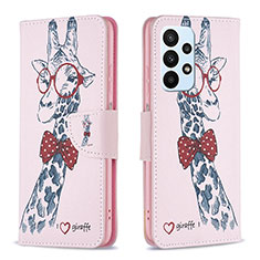 Leather Case Stands Fashionable Pattern Flip Cover Holder B01F for Samsung Galaxy A23 4G Pink