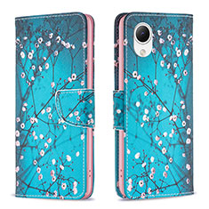 Leather Case Stands Fashionable Pattern Flip Cover Holder B01F for Samsung Galaxy A23 5G SC-56C Cyan