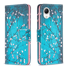 Leather Case Stands Fashionable Pattern Flip Cover Holder B01F for Samsung Galaxy A23e 5G Cyan