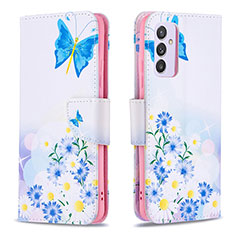 Leather Case Stands Fashionable Pattern Flip Cover Holder B01F for Samsung Galaxy A24 4G Blue