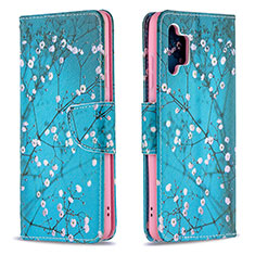 Leather Case Stands Fashionable Pattern Flip Cover Holder B01F for Samsung Galaxy A32 5G Cyan