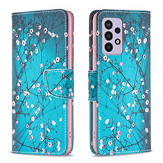 Leather Case Stands Fashionable Pattern Flip Cover Holder B01F for Samsung Galaxy A33 5G Cyan