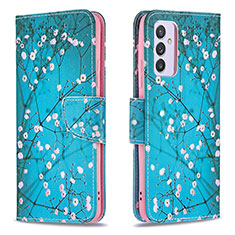 Leather Case Stands Fashionable Pattern Flip Cover Holder B01F for Samsung Galaxy A34 5G Cyan