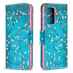 Leather Case Stands Fashionable Pattern Flip Cover Holder B01F for Samsung Galaxy A52 4G Cyan