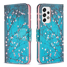 Leather Case Stands Fashionable Pattern Flip Cover Holder B01F for Samsung Galaxy A53 5G Cyan