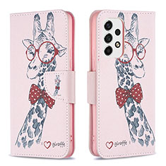 Leather Case Stands Fashionable Pattern Flip Cover Holder B01F for Samsung Galaxy A53 5G Pink