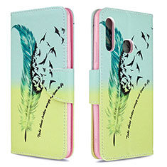 Leather Case Stands Fashionable Pattern Flip Cover Holder B01F for Samsung Galaxy A70E Matcha Green