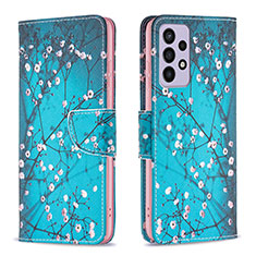 Leather Case Stands Fashionable Pattern Flip Cover Holder B01F for Samsung Galaxy A73 5G Cyan