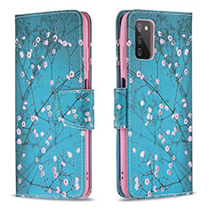 Leather Case Stands Fashionable Pattern Flip Cover Holder B01F for Samsung Galaxy F02S SM-E025F Cyan
