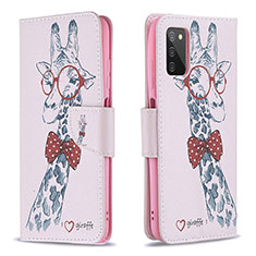 Leather Case Stands Fashionable Pattern Flip Cover Holder B01F for Samsung Galaxy F02S SM-E025F Pink