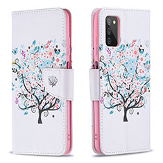 Leather Case Stands Fashionable Pattern Flip Cover Holder B01F for Samsung Galaxy F02S SM-E025F White