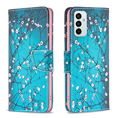 Leather Case Stands Fashionable Pattern Flip Cover Holder B01F for Samsung Galaxy F23 5G Cyan
