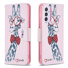 Leather Case Stands Fashionable Pattern Flip Cover Holder B01F for Samsung Galaxy F54 5G Pink